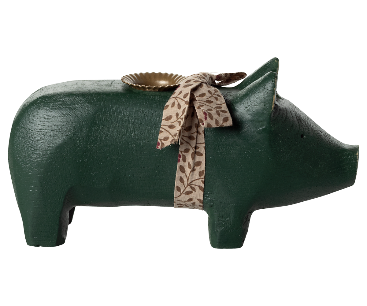 Kerzenhalter Schwein tannengrün